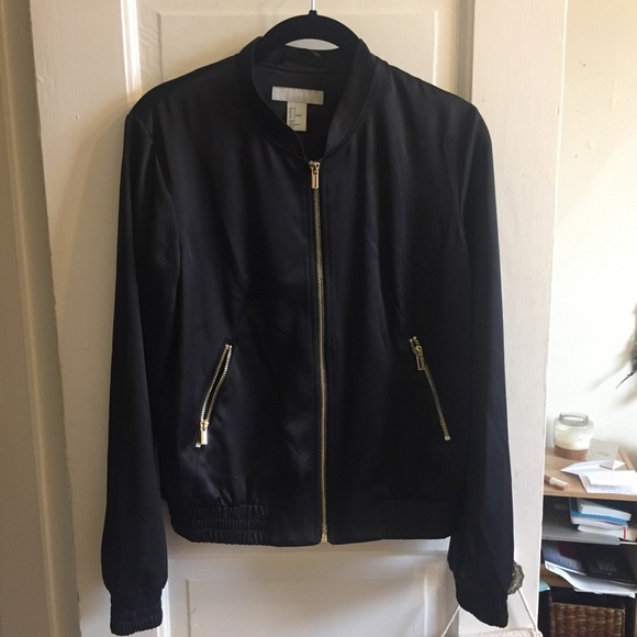 H&M Jackets & Blazers - Satin-like Black Bomber Jacket